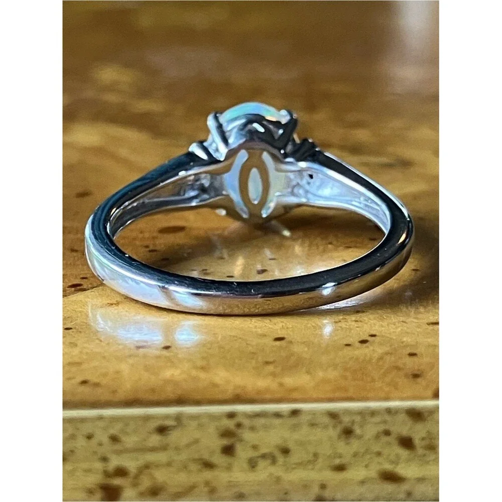 Natural Ethiopian Opal Champagne Diamond Sterling Silver Ring Size 8